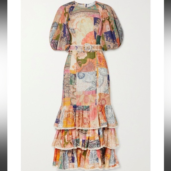 Colorful Paisley Maxi Dress with Belt